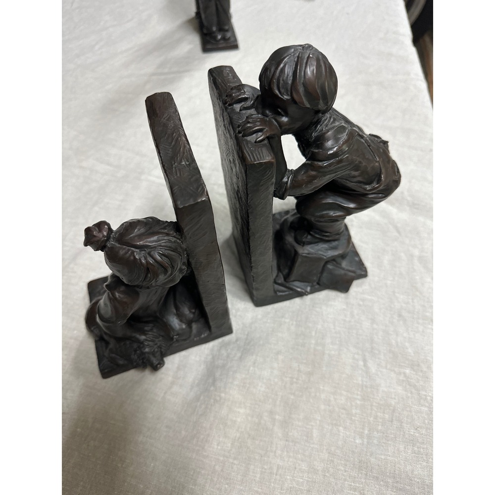 Vintage Style Resin Hide and Seek Children Bookends Bronze Finish Set of 2 USA